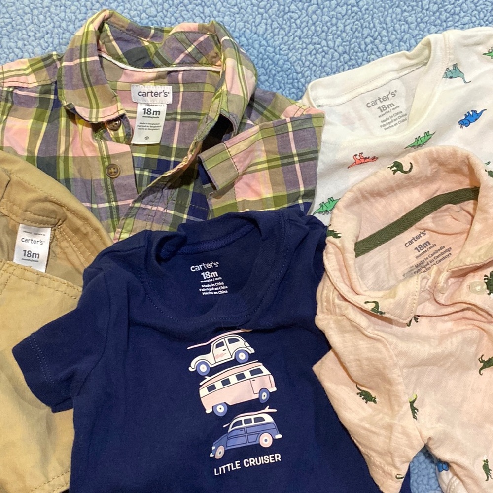 CARTERS Lot of 9! Overalls, Button Down Shirt, Onesies ~ 18 Mos